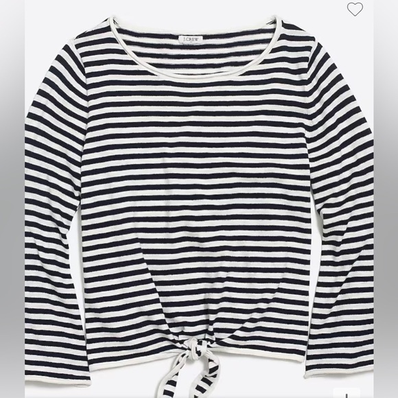 J. Crew Factory Sweaters - J Crew Navy Striped Boatneck Tie-Front Sweater